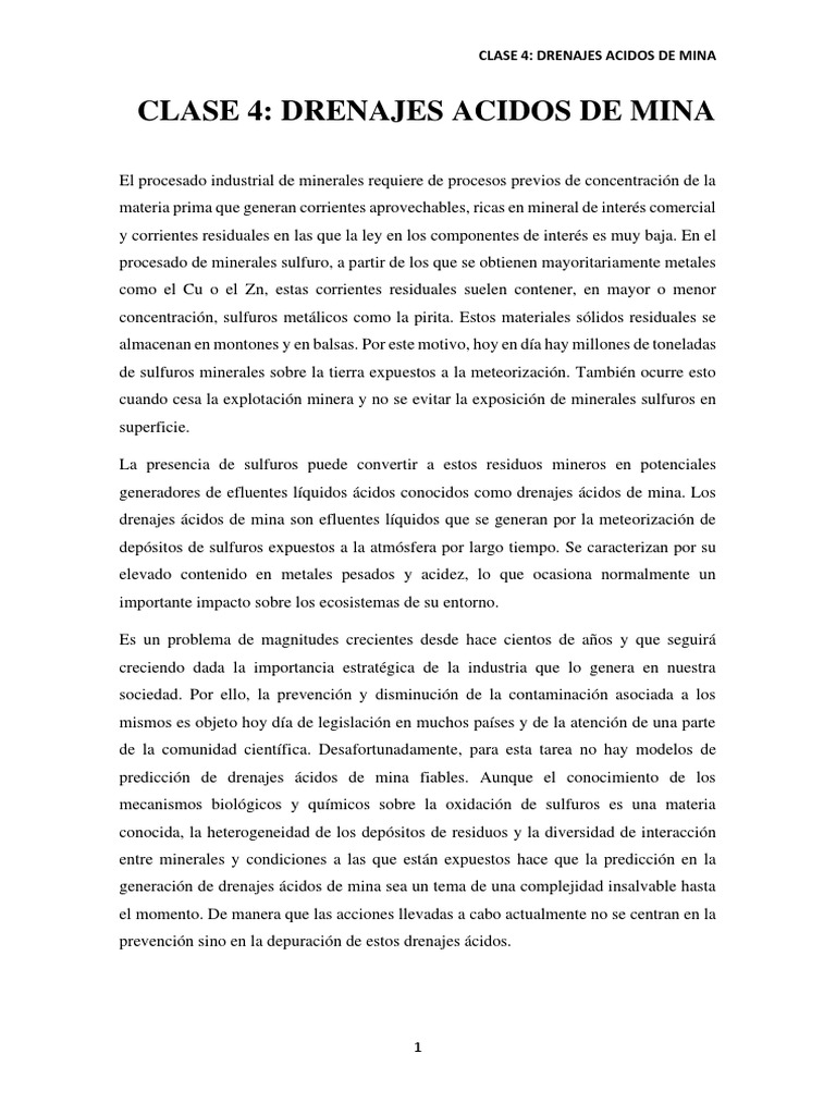 Tratamiento de drenajes ácidos de mina una perspectiva general sobre