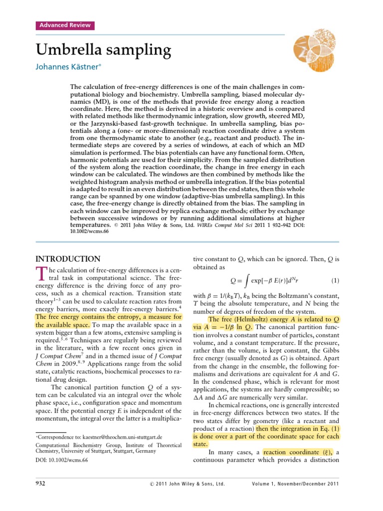 Umbrella Sampling for Free Energy Calculations | PDF | Gibbs Free ...