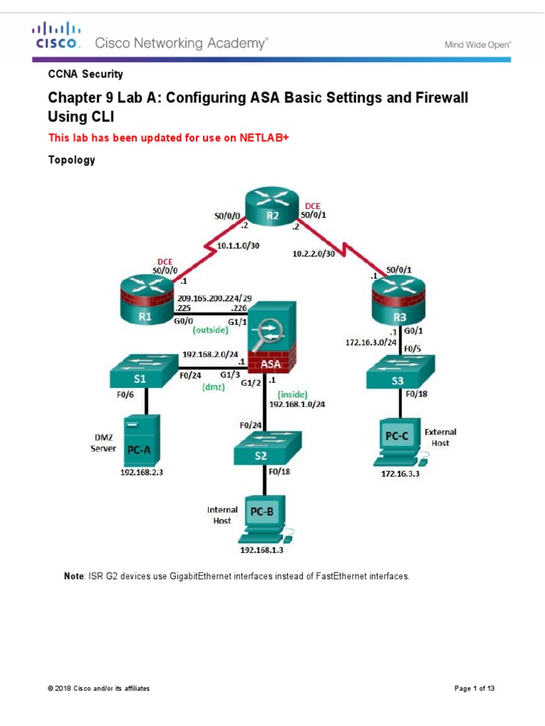 Chapter 9 Lab A: Configuring ASA Basic Settings and Firewall Using CLI ...