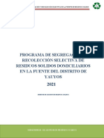 Programa de Segregacion y Recoleccion Selectiva de Residuos Solidos en La Fuente Del Distrito de Yauyos