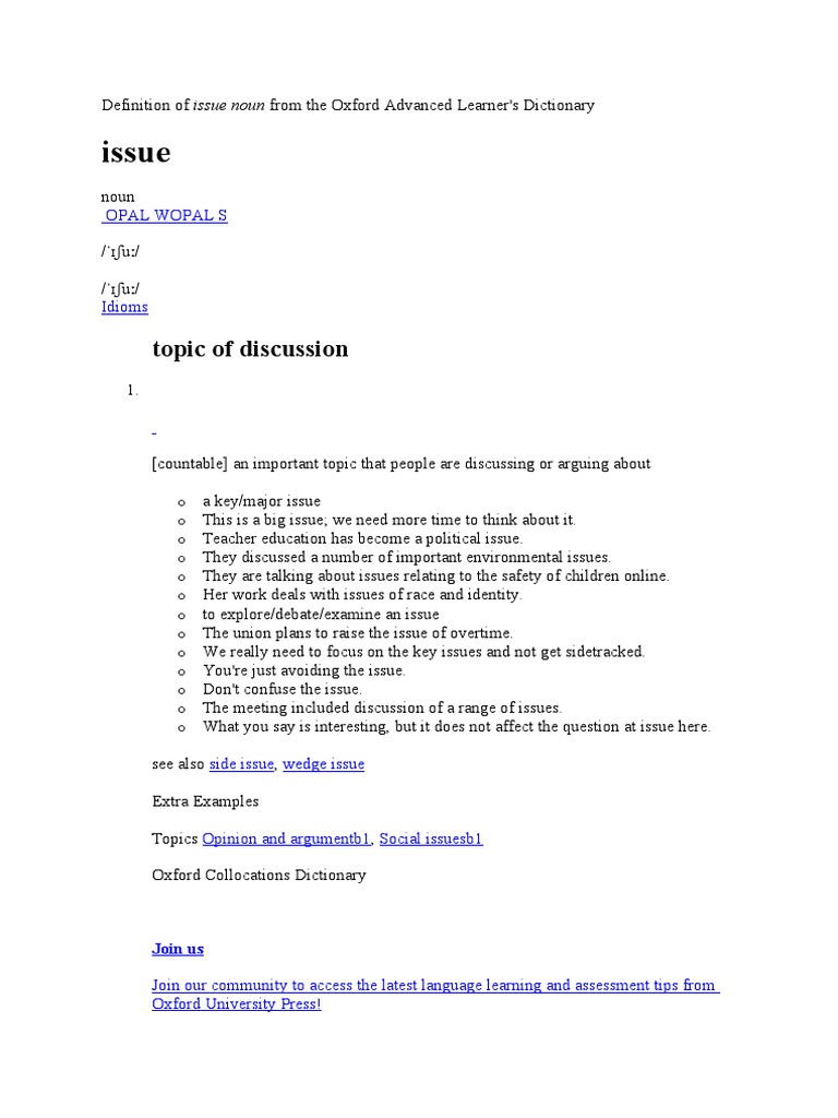 Definition Of Issue Noun From The Oxford Advanced Learner PDF