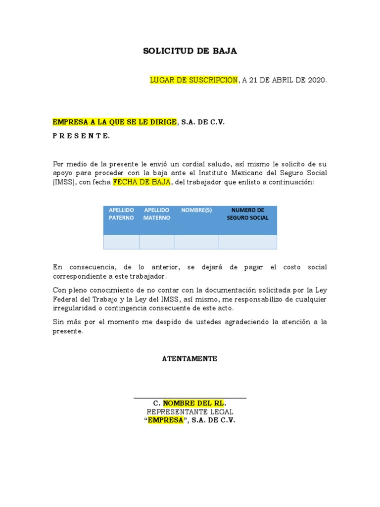 Solicitud de Baja Laboral IMSS | PDF | Finanzas y dinero | Derecho