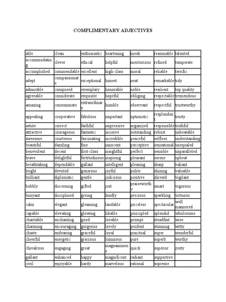 Complimentary Adjectives | PDF