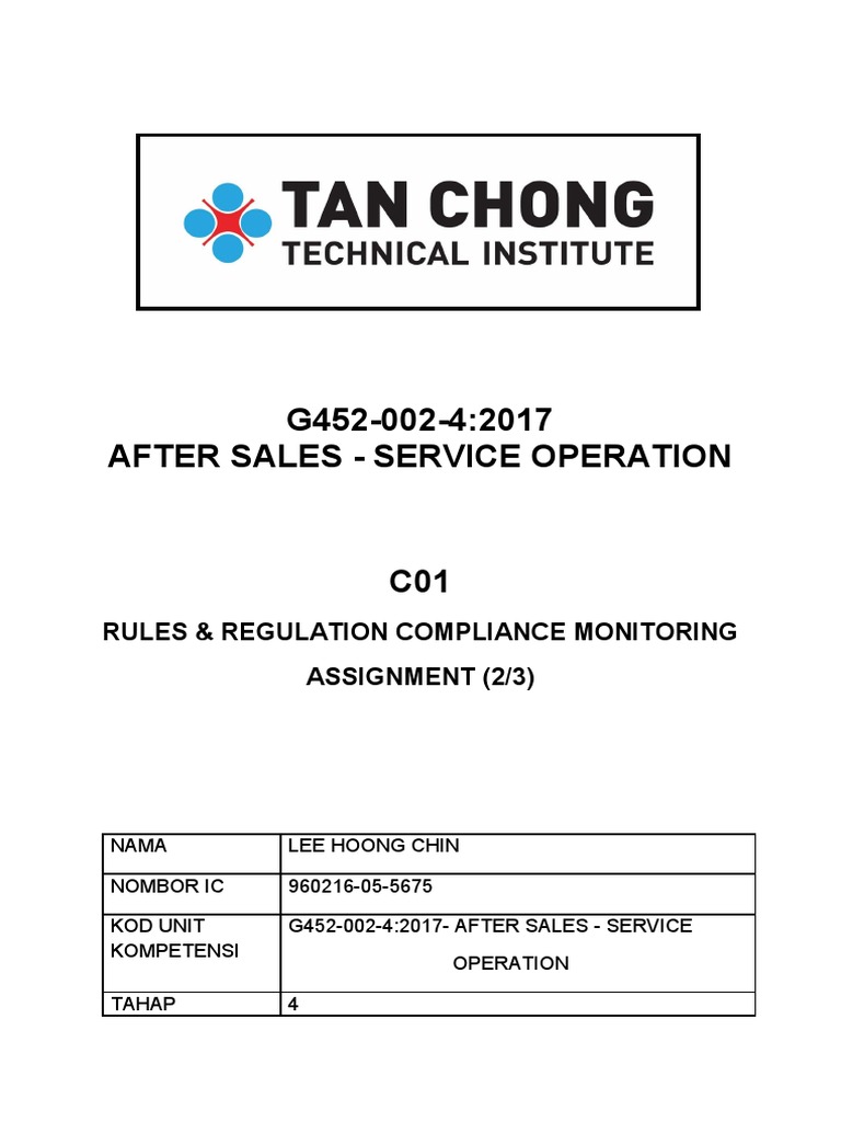 G45200242017 After Sales Service Operation C01 Rules & Regulation
