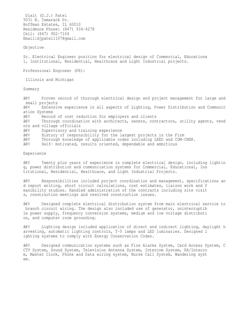 Electrical Engineer, Electrical Project Engineer | PDF | Electric Power ...