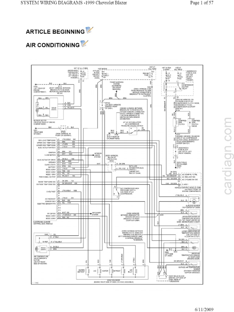 1999 Chevrolet Blazer Diagramas de Cableado Del Sistema PDF