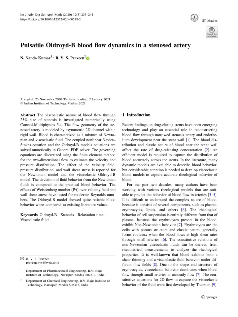 Pulsatile Blood Flow in Stenosed Arteries | PDF | Fluid Dynamics ...