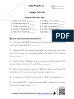Math Worksheet on Simple Interest and Word Problems