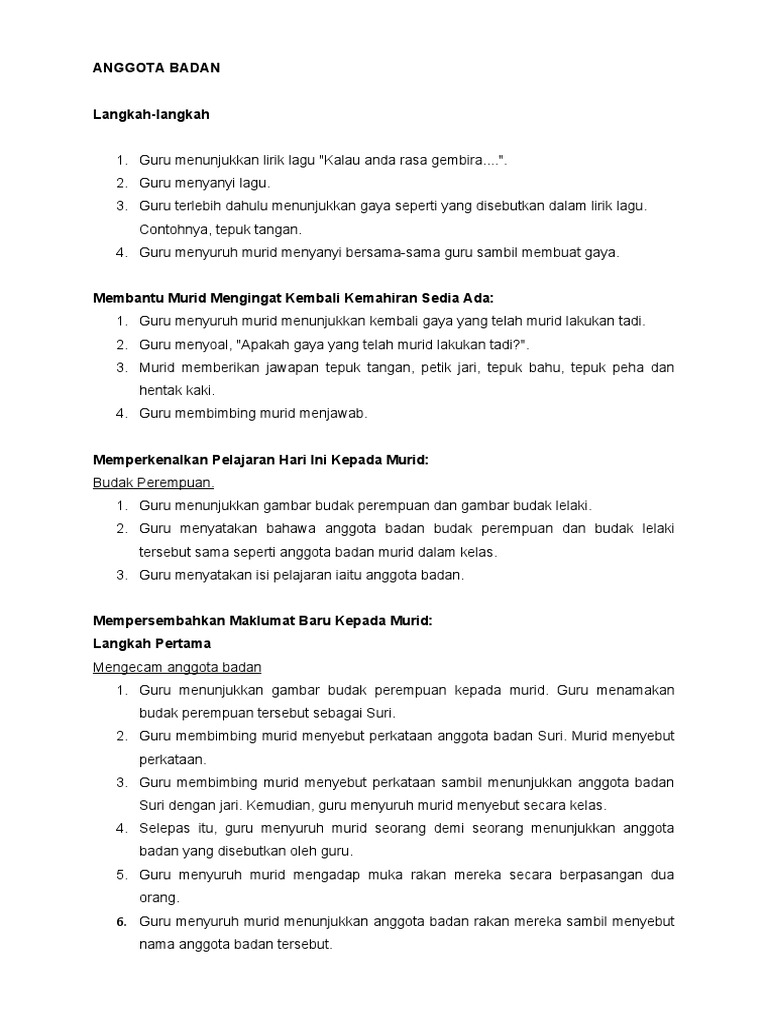 Aktiviti Mengenal Anggota Badan