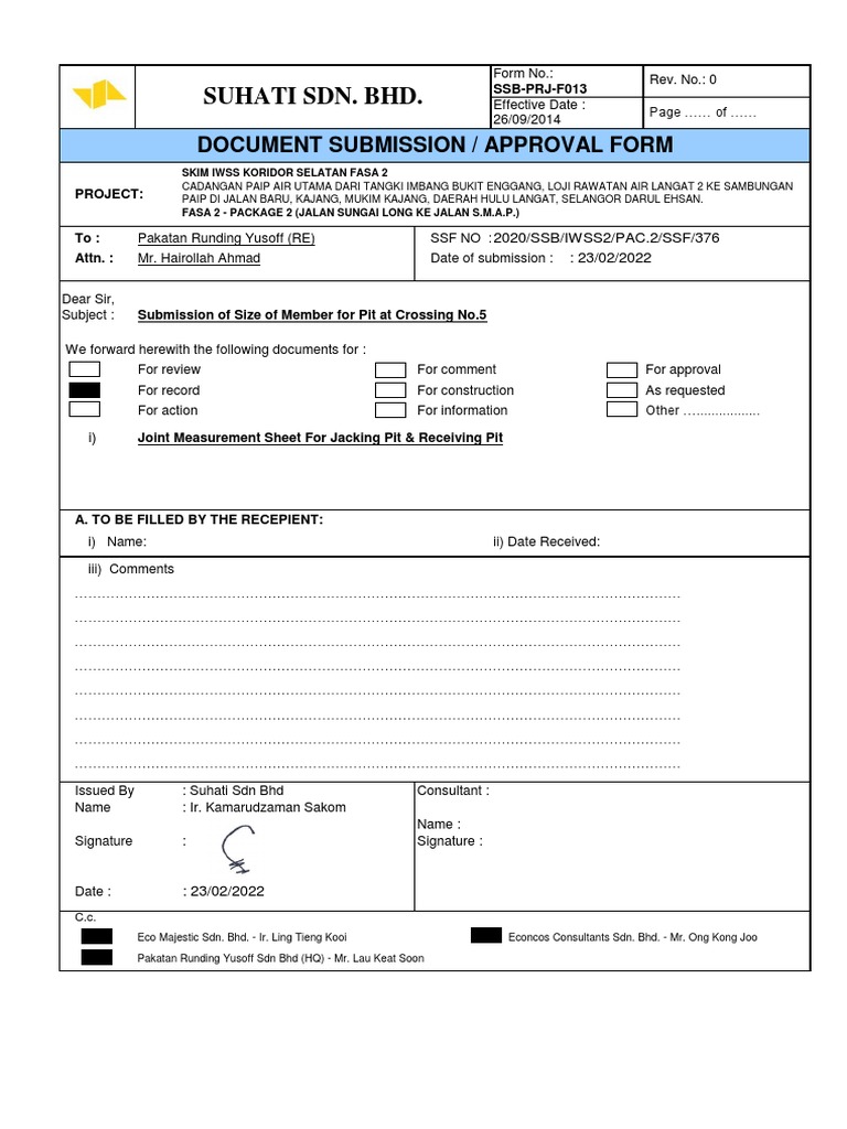 Submission of Pit Member Size Documents | PDF