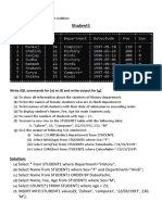 Student1: Write SQL Commands For (A) To (F) and Write Output For (G)