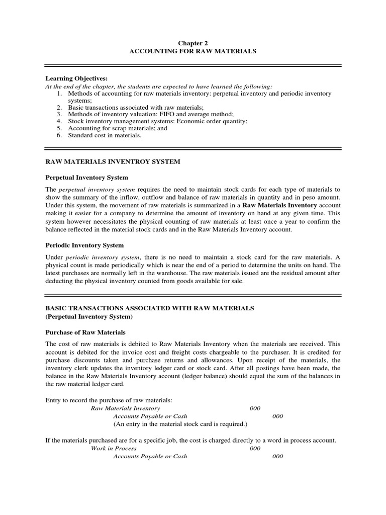 CAC C3M1 Accounting For Raw Materials PDF Inventory Debits And Credits