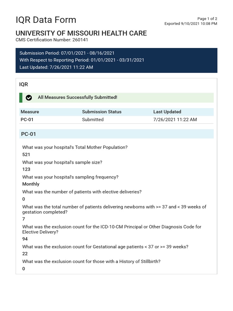 Missouri Health Care IQR Submission Data | PDF | Finance & Money ...