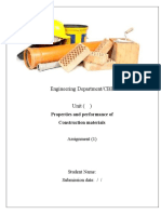 Engineering Department/CBE Unit : Properties and Performance of Construction Materials