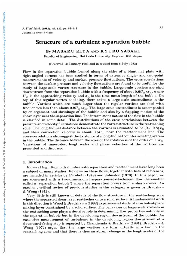 Structure of A Turbulent Separation Bubble | PDF | Vortices | Turbulence