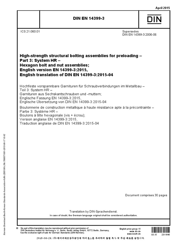 Din en 143993 2015 PDF Screw Nut (Hardware)