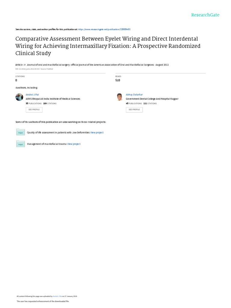 Comparative Assessment Between Eyelet Wiring and Direct Interdental Wiring For Achieving