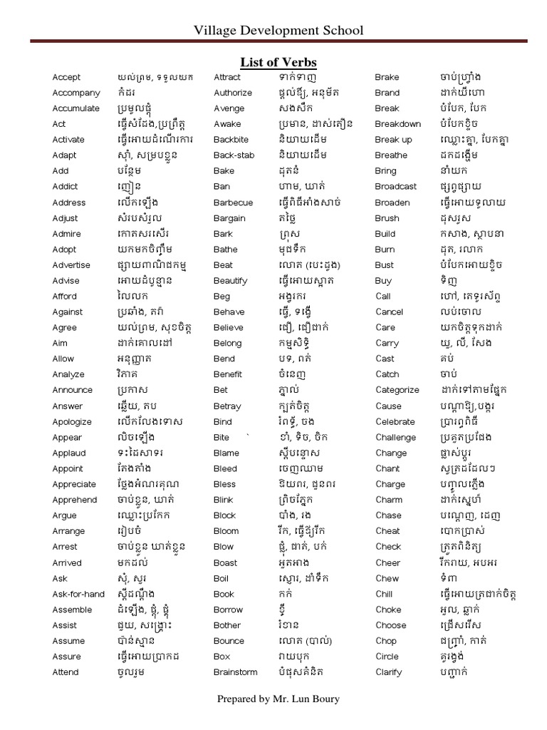 List of Verbs | PDF