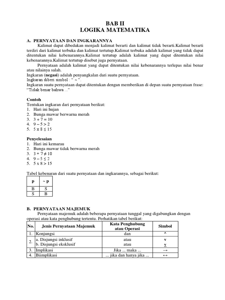 Materi Logika Matematika Kelas 11 | PDF