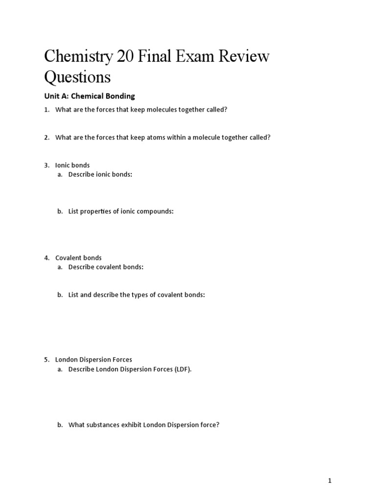 Chemistry 20 Exam Prep Guide | PDF | Chemical Bond | Acid