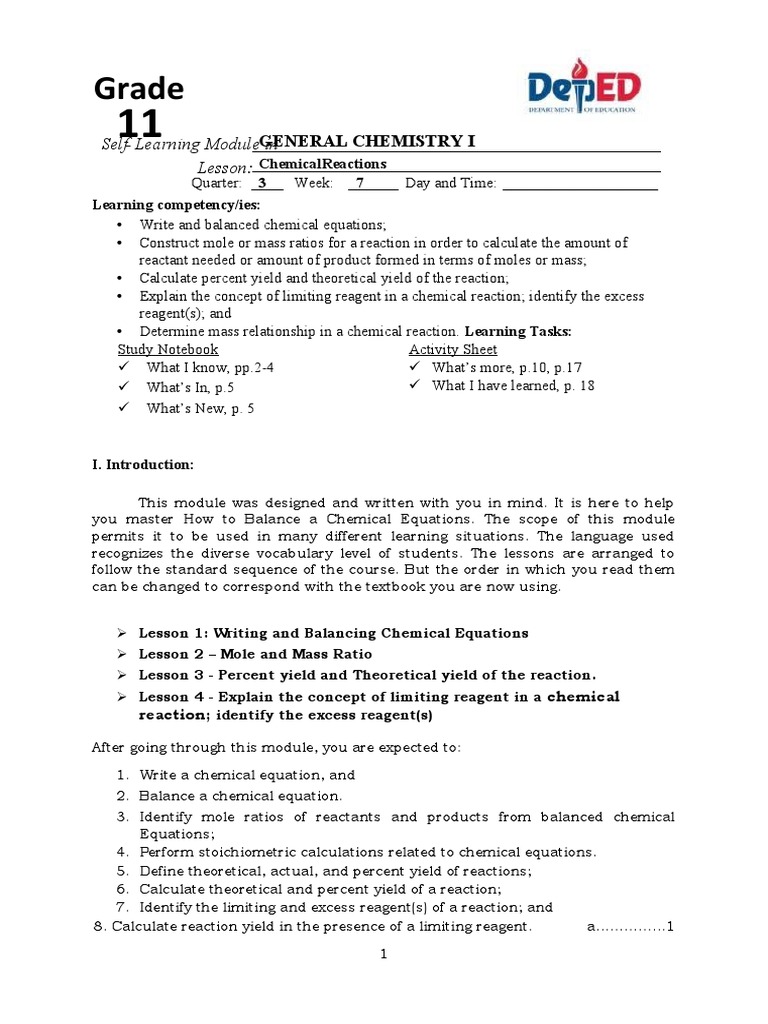 Grade: Self-Learning Module in General Chemistry I Lesson | PDF ...