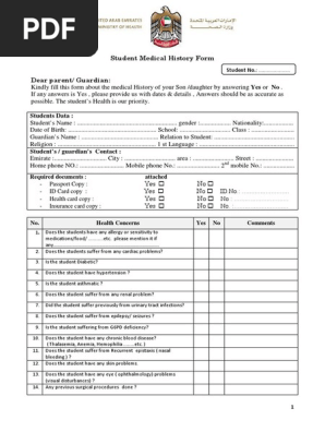 Student Medical History Form
