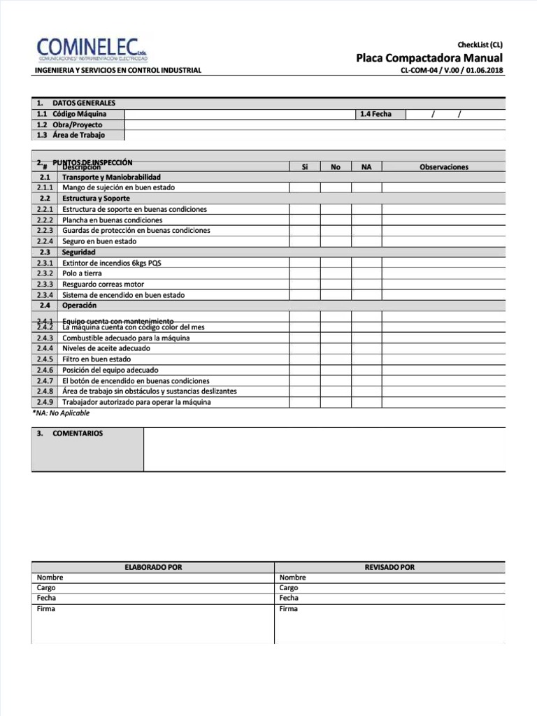Checklist de Inspección Placa Compactadora | PDF