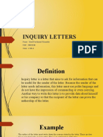 Inquiry Letters: Name: Yosef Ferdinand Manueke NIM: 20053180 Class: 4 MB 6