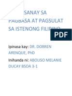 Pagsasanay Sa Pagbasa at Pagsulat Sa Istenong Filipino