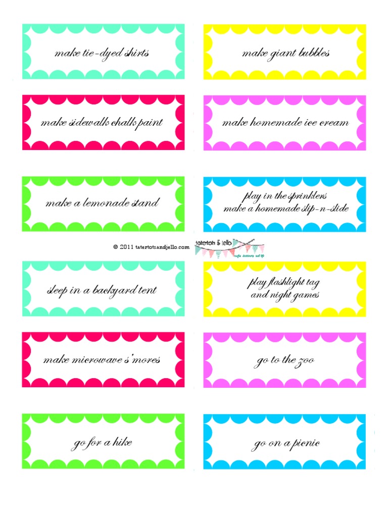 Summer Bucket List Labelssamplestatertotsandjello