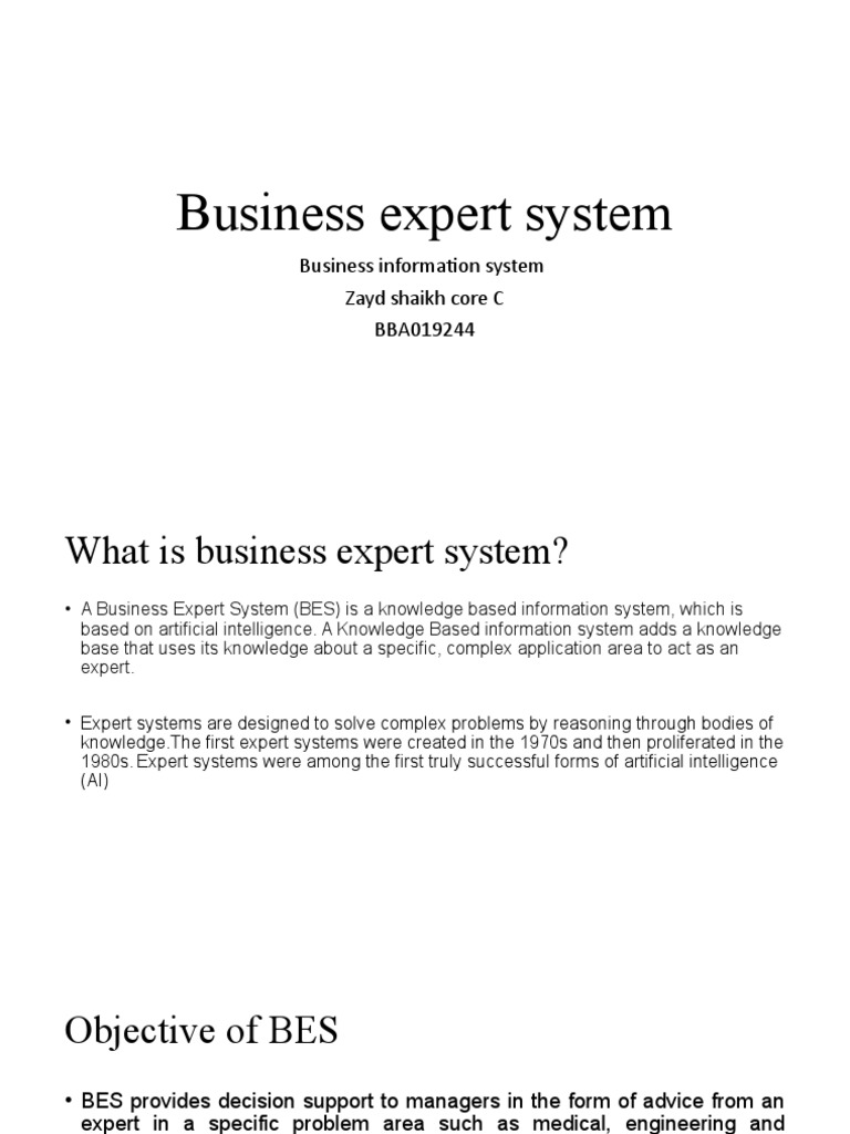 Business Expert System Business Information System Zayd Shaikh Core C BBA019244 PDF