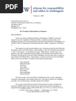 FOIA Request - CREW v. U.S. Department of Homeland Security: Regarding White House Visitor Logs (Abramoff) : 2/6/2006 - Foia Request