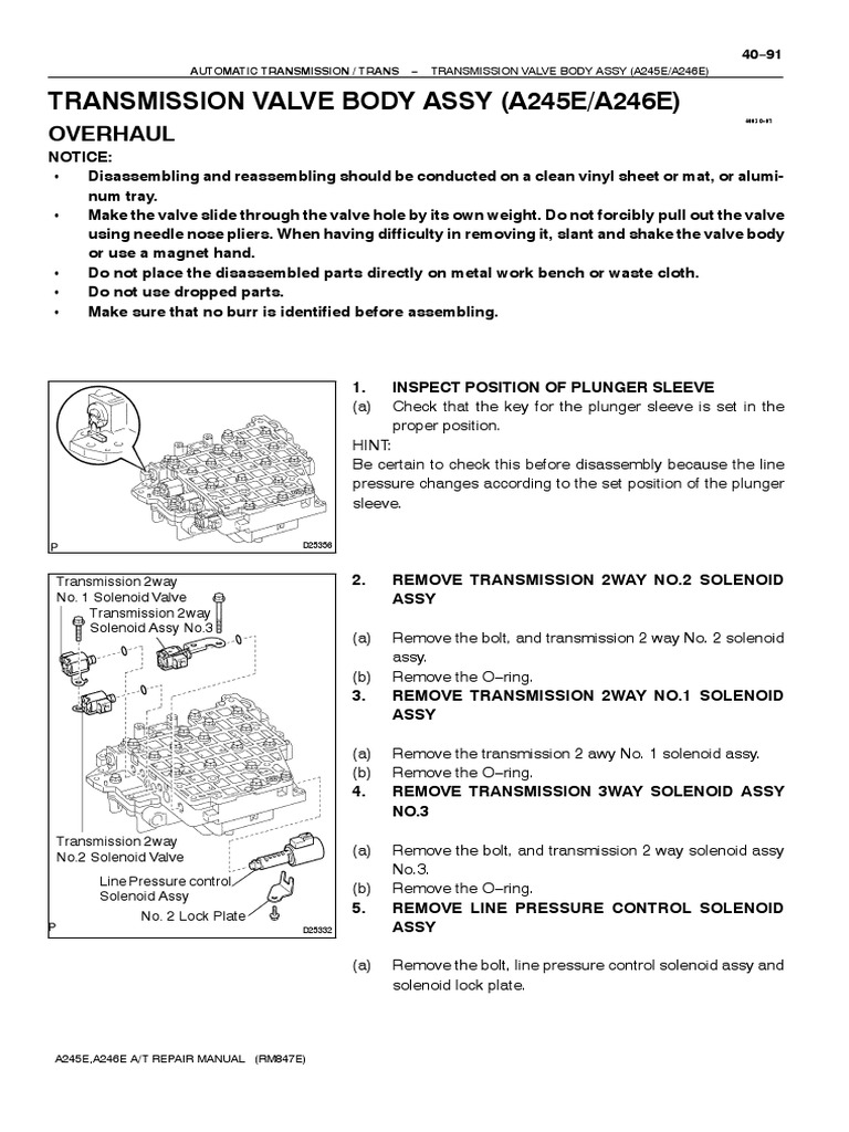 Transmission Valve Body Assy (A245E/A246E) Overhaul PDF Valve