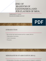 Meaning of Memorandum of Association (Moa) and Various Clauses of Moa