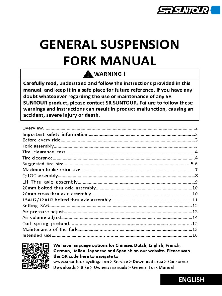 SR Suntour General Suspension Fork Manual PDF Nut (Hardware) Land Transport