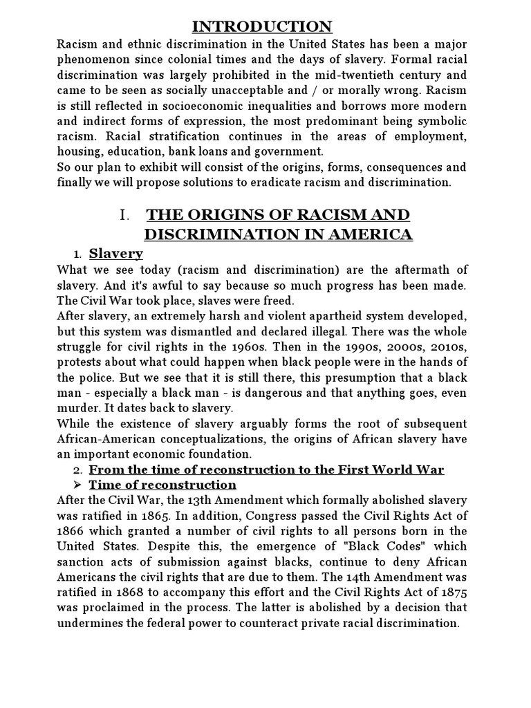 Racism and Discrimination in America | PDF | Discrimination & Race ...