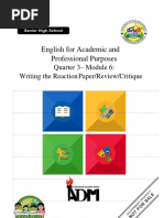 English For Academic and Professional Purposes: Quarter 3 - Module 6: Writing The Reaction Paper/Review/Critique