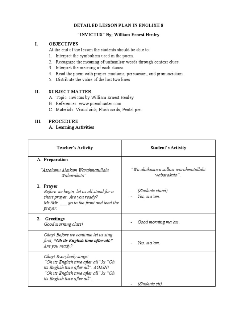 Invictus Lesson Plan Overview | PDF
