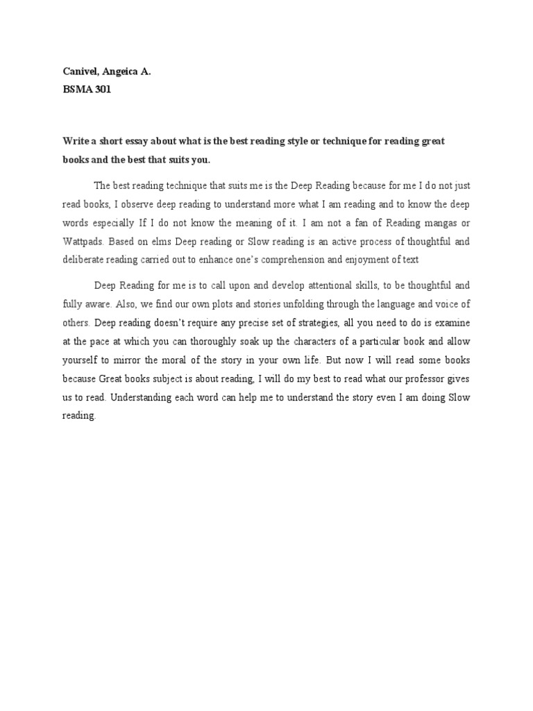 Write A Short Essay About What Is The Best Reading Style or Technique ...