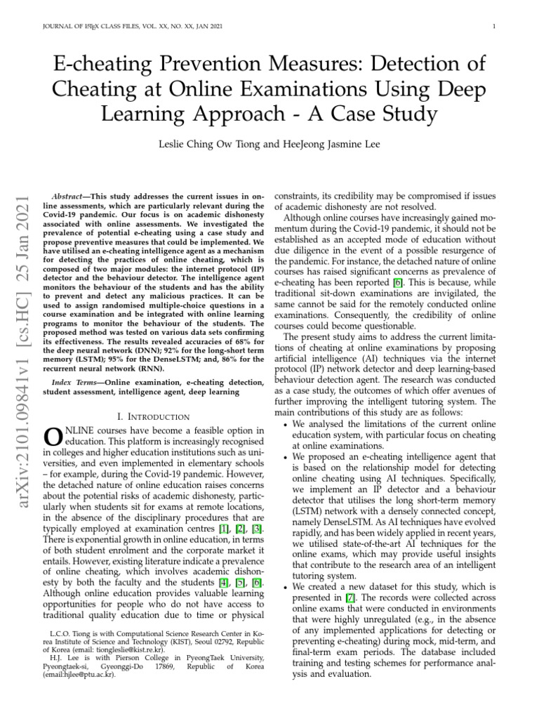 E-Cheating Detection in Online Exams | PDF | Test (Assessment) | Deep ...
