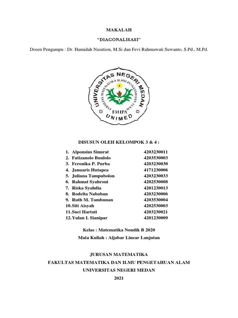 Proses Diagonalisasi Matriks dalam Aljabar Linear | PDF