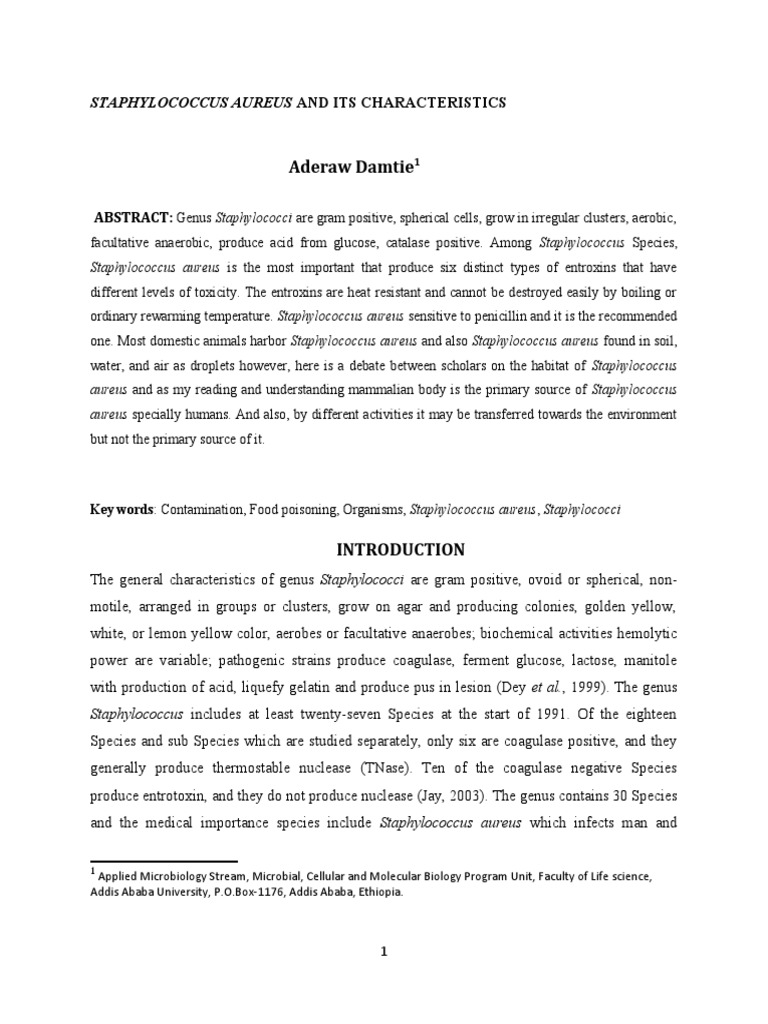 Characteristics of Staphylococcus aureus | PDF | Staphylococcus ...