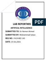 Lab Report#05: Artifical Intelligence Submitted To: SUBMITTED BY: Muhammad Reg No.: Date