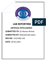 Lab Report#06: Artifical Intelligence Submitted To: SUBMITTED BY: Muhammad Reg No.: Date