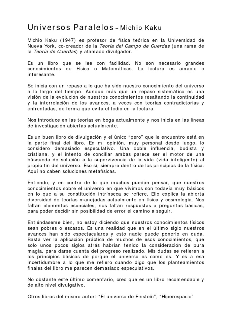 Introducción a Universos Paralelos | PDF | Teoría | Universo, image size:768x1024