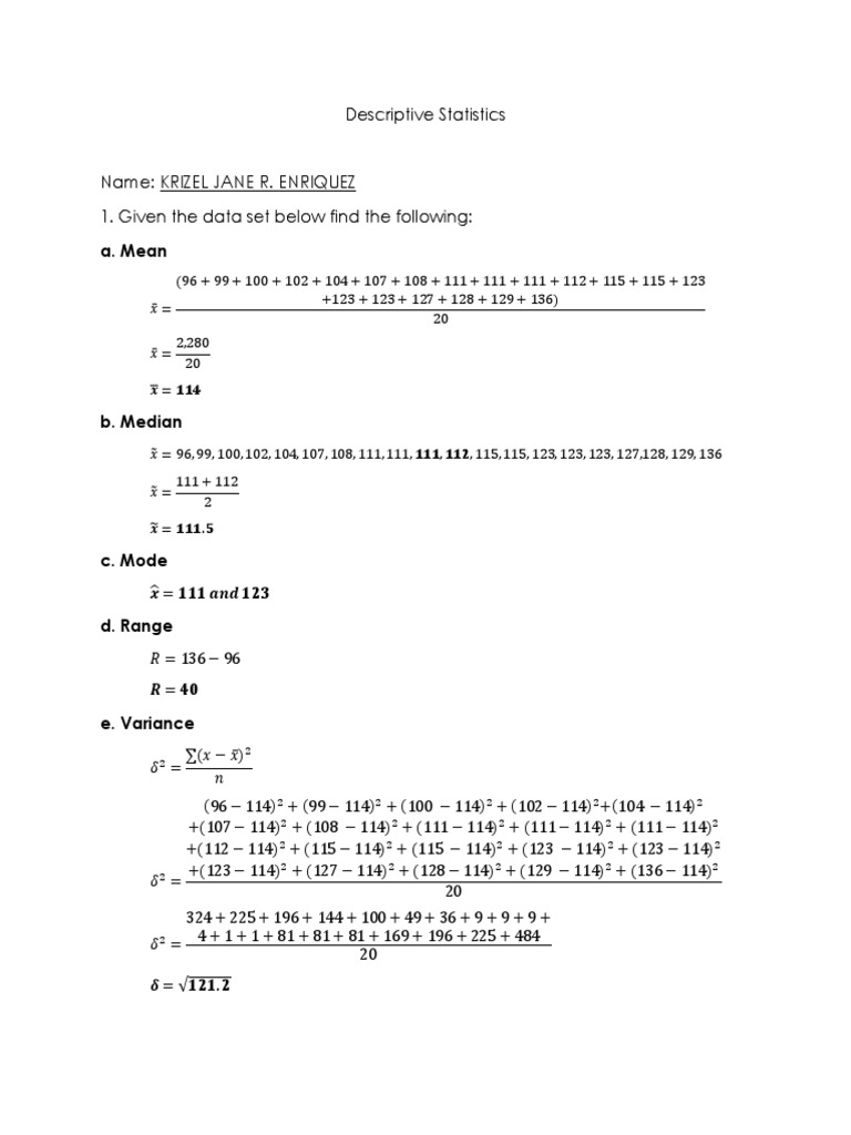Descriptive Statistics: Calculating Mean, Median, Mode, Range, Variance ...