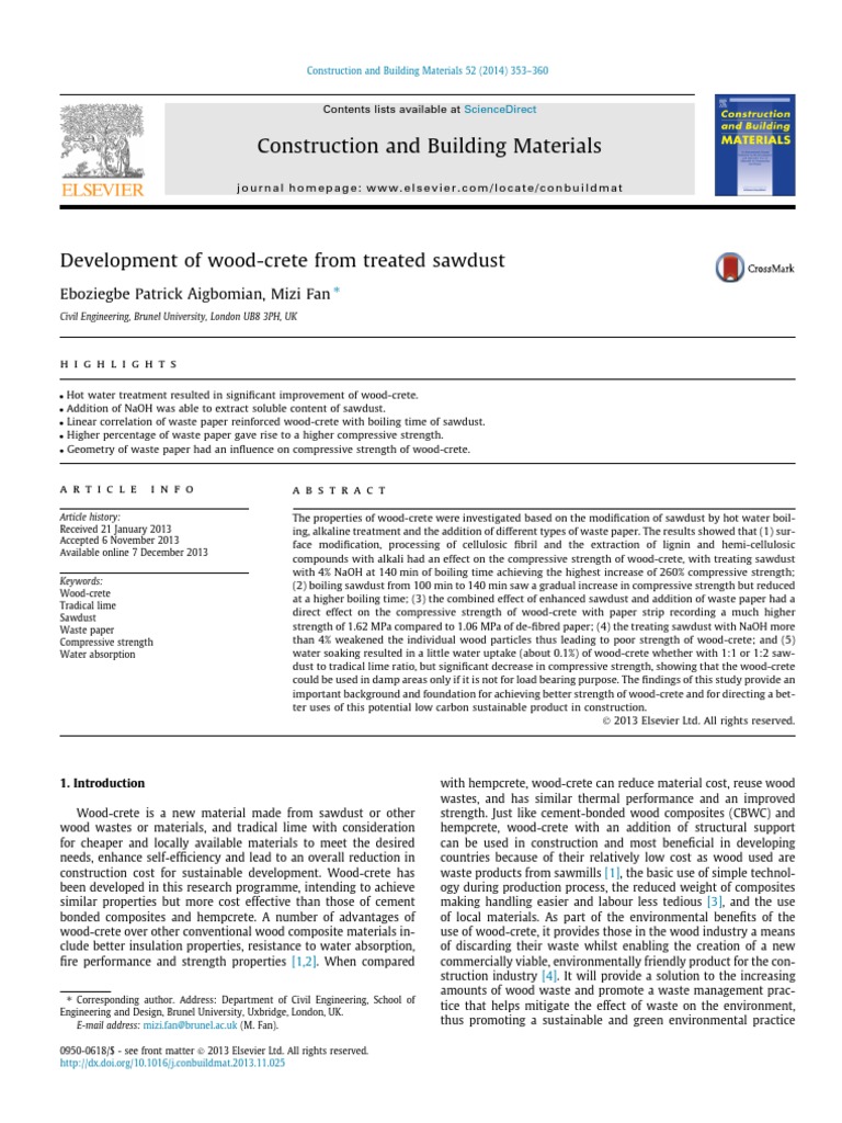 Making Wood-crete from Sawdust | PDF | Composite Material | Strength Of ...