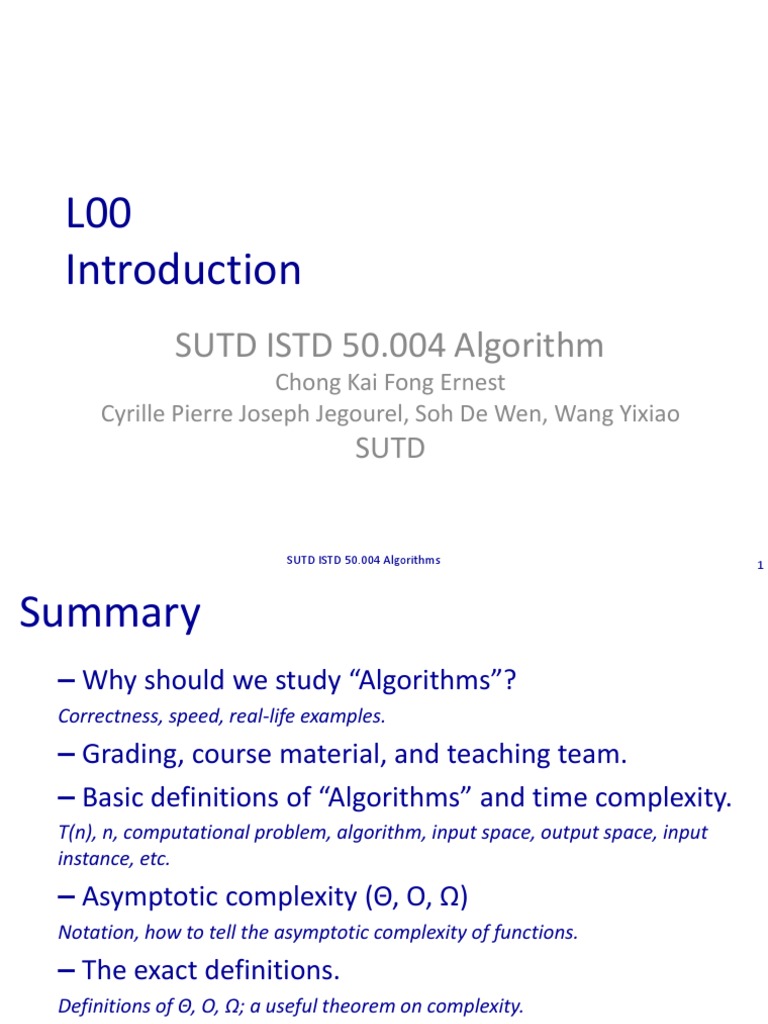 SUTD ISTD 50.004 Algorithm Chong Kai Fong Ernest Cyrille Pierre Joseph