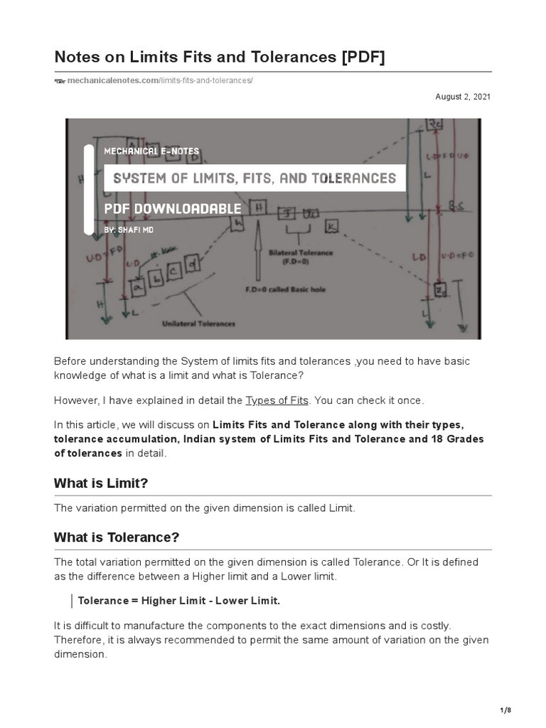Notes On Limits Fits and Tolerances PDF | PDF | Engineering Tolerance ...