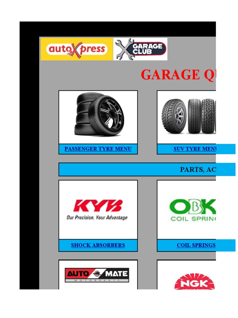 Garage Parts and Tyre Price List 2022 | PDF | Volkswagen | Toyota